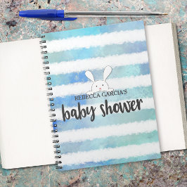 Baby Shower Blue Rand White Bunny Rabbit Guest Anteckningsbok