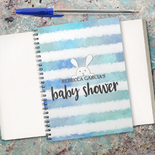 Baby Shower Blue Rand White Bunny Rabbit Guest Anteckningsbok