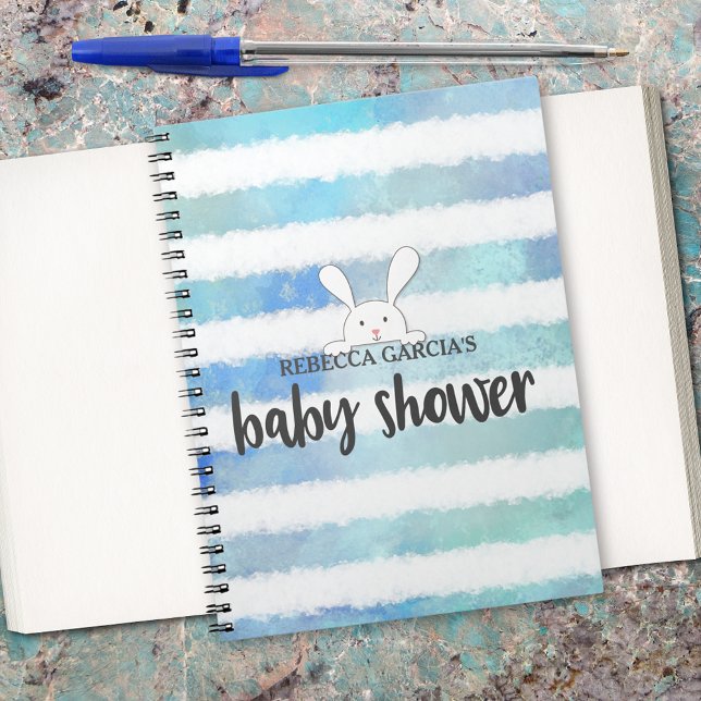 Baby Shower Blue Rand White Bunny Rabbit Guest Anteckningsbok (Skapare uppladdad)