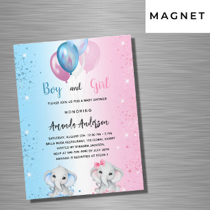 Baby Shower blue rosa boyflicka, elefanternas lyxv Magnetisk Inbjudningskort