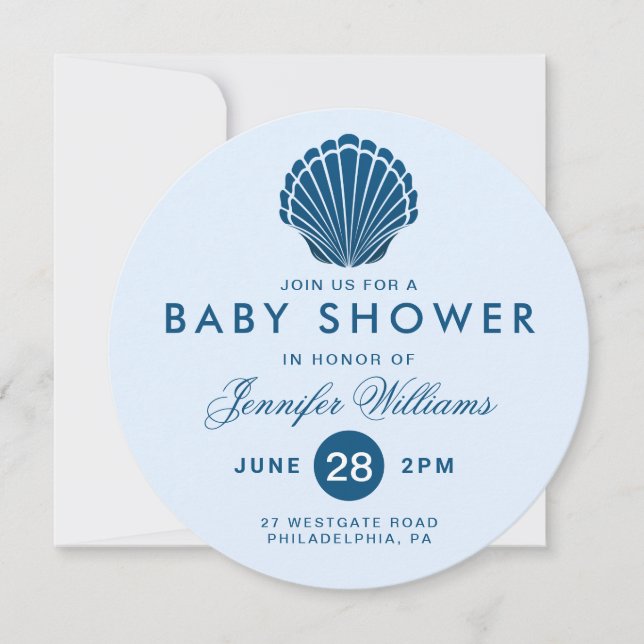BABY SHOWER | Blue Seashell Beach Inbjudan (Framsida)