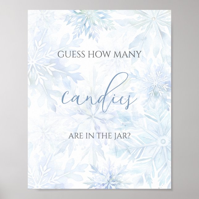 Baby Shower Blue Snowflake Guess How Many Candies Poster (Framsidan)
