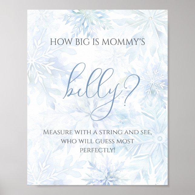 Baby Shower Blue Snowflake How big is Mom’s Belly Poster (Framsidan)