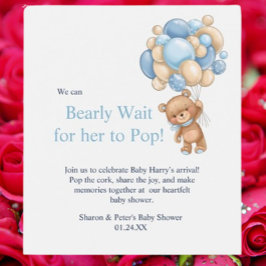 baby shower blue teddy vinflaska etikett