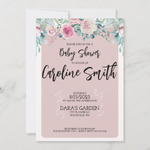 Baby Shower Blush Blommig Inbjudan