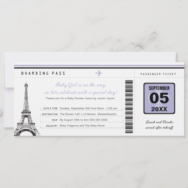 Baby Shower Boarding Pass till Paris Inbjudningar (Framsida)