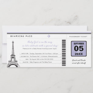 Baby Shower Boarding Pass till Paris Inbjudningar