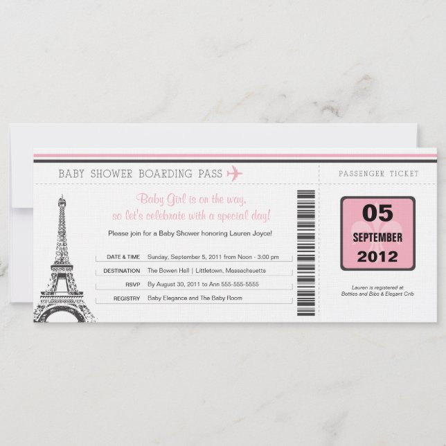 Baby Shower Boarding Pass till Paris Inbjudningar (Framsida)