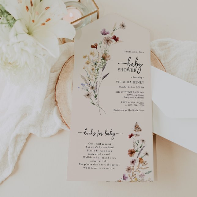 Baby Shower Boho Allt-i-ett-inbjudan (Wildflower Baby Shower Boho All In One Invite with Butterfly by Painted Paperie
)