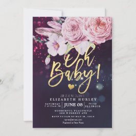Baby Shower Boho Blommig Fjäder Lila Bokeh Ljus Inbjudningar