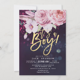 Baby Shower Boho Blommigt Feather Lila Bokeh Light Inbjudningar