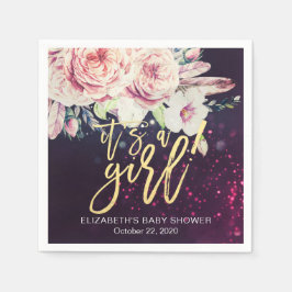 Baby Shower Boho Blommigt Feather Lila Bokeh Light Pappersservett