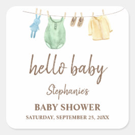 Baby Shower Boho Clothes Line Hej Baby Fyrkantigt Klistermärke