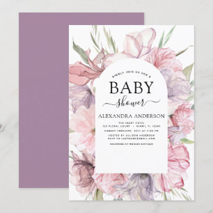 Baby Shower Boho Dusty Rosa Lila Inbjudningar