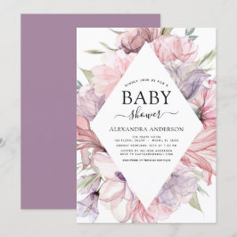 Baby Shower Boho Dusty Rosa Lila Inbjudningar
