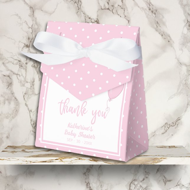 Baby Shower BOHO Flicka Pastel Rosa Presentaskar (Pink Polka Dot Baby Shower Favor Box with Bow, Baby Shower Details, Thank You.)