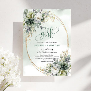 Baby Shower Boho Grön Guld Det är en Flicka Inbjud Inbjudningar