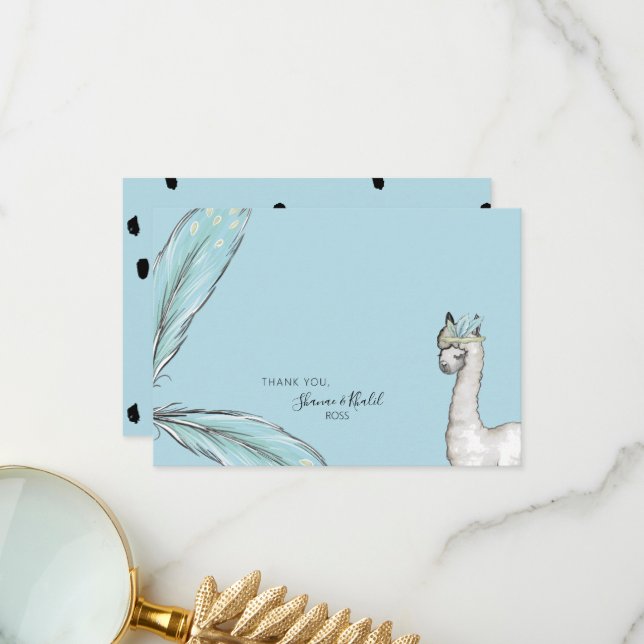Baby Shower Boho Llama Confetti Tackkort Tack Kort (Fram/Back In Situ)