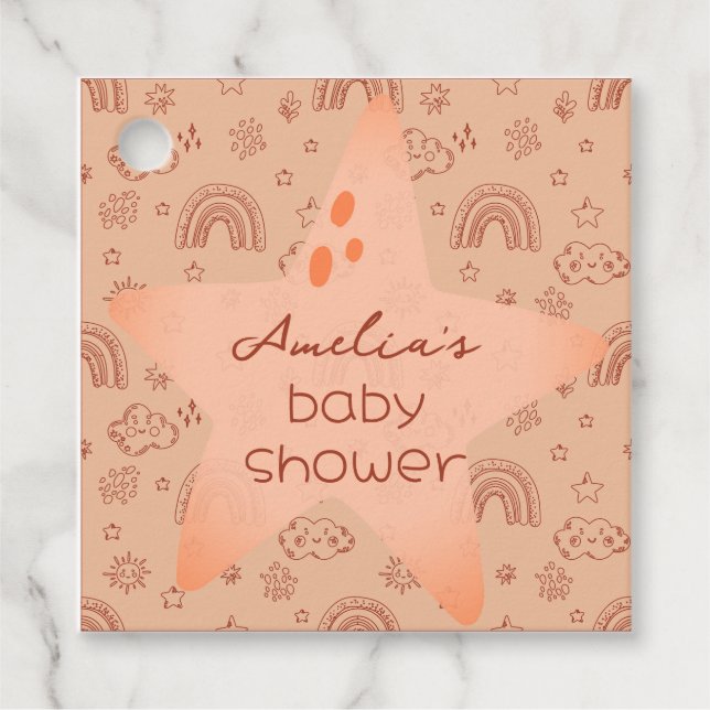 Baby Shower Boho Peachy Weather Gåvor Etiketter (Framsida)