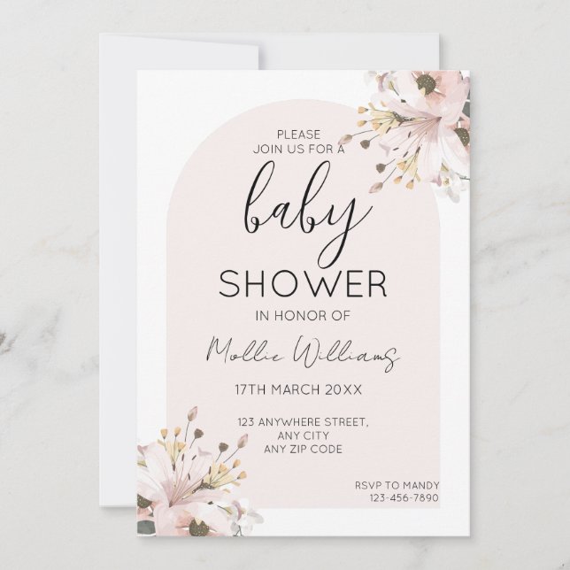 Baby Shower Boho Rosa Flower Inbjudningar (Framsida)
