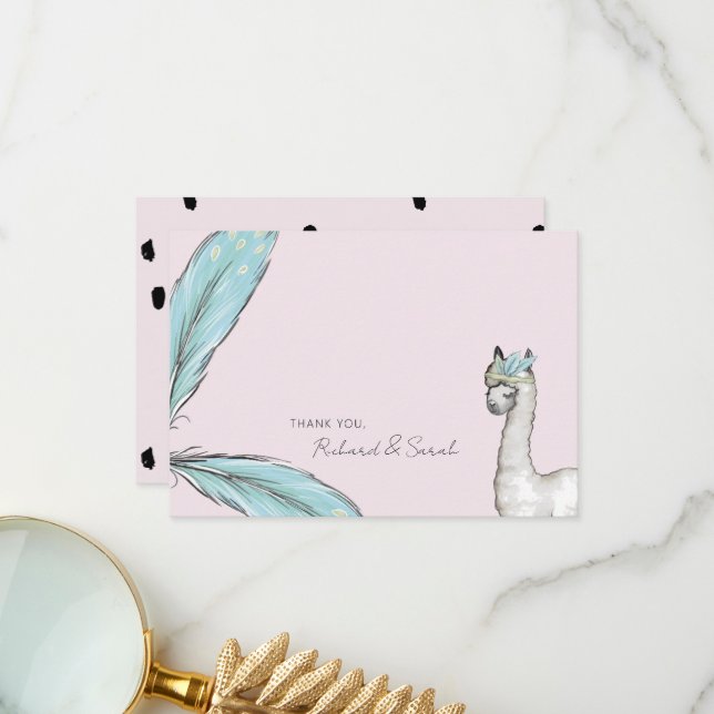 Baby Shower Boho Rosa Llama Dots Tackkort Tack Kort (Fram/Back In Situ)