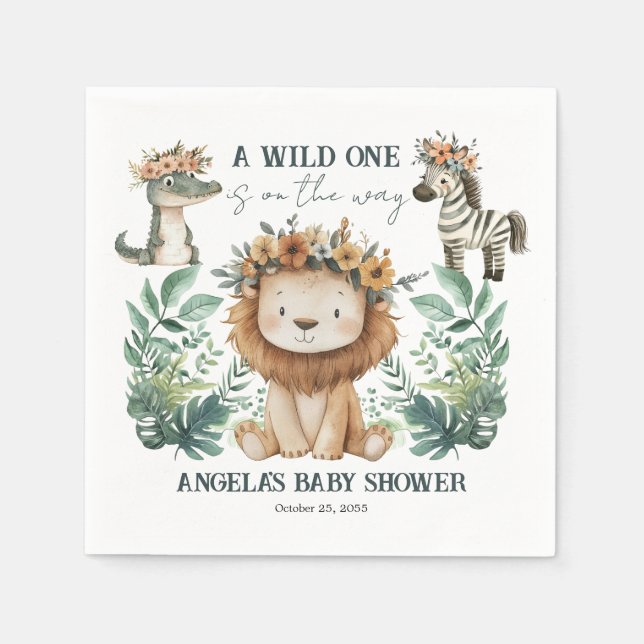 Baby Shower Boho Safari Lejon Pappersservett (Framsidan)