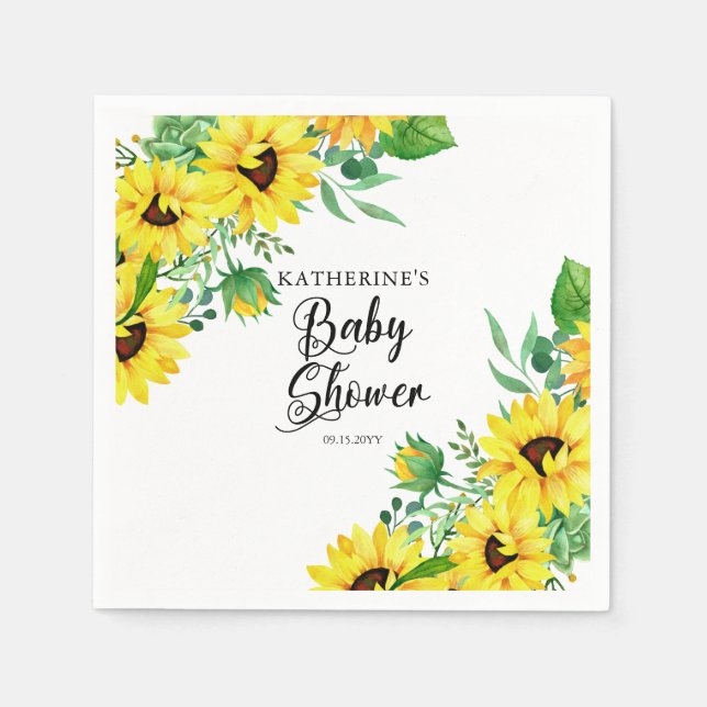 Baby Shower Boho Sunblommblommor | Eukalyptus Pappersservett (Framsidan)