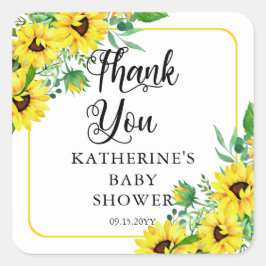 Baby Shower Boho Sunblommblommor Tack Fyrkantigt Klistermärke