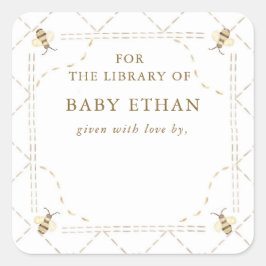 Baby Shower Bok Bibliotek Fyrkantigt Klistermärke