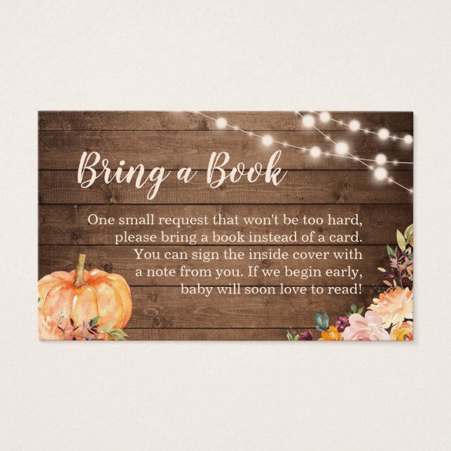 Baby Shower Bok Request Rustic Pumpkin Wood Visitkort (Framsida)