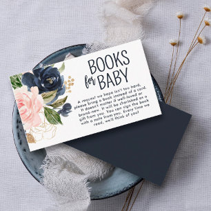 Baby Shower Bokar för Baby Navy Rosa Blommigt Tilläggskort