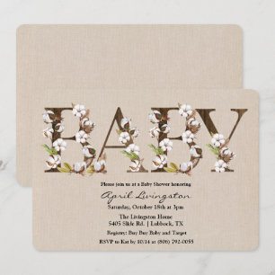 Baby Shower Bomull Alfabet Inbjudan