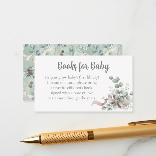 Baby Shower Book Request - Eucalyptus Ribbon Tilläggskort (Fram/Back In Situ)