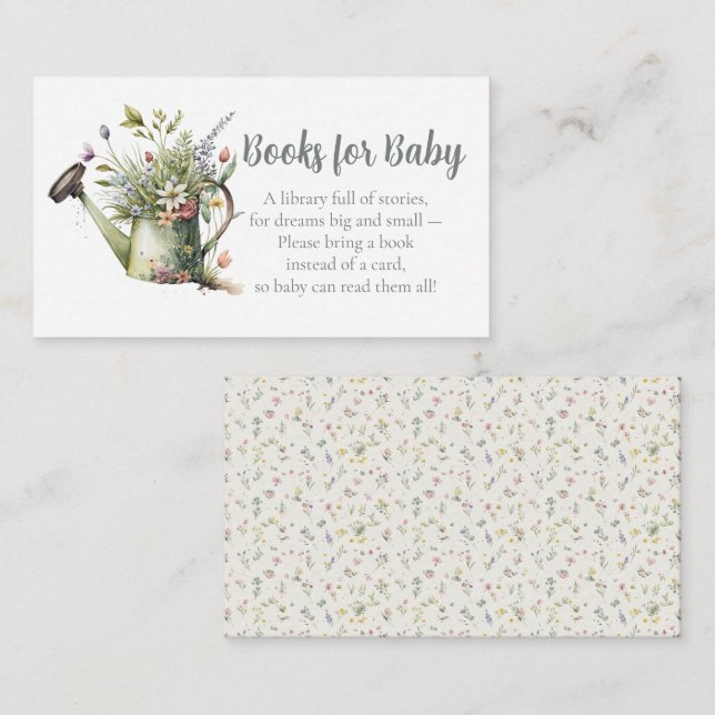 Baby Shower Book Request - Floral Watering Can Tilläggskort (Fram/baksida)