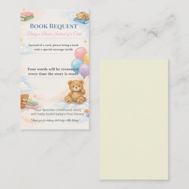 Baby Shower Book Request | Library Card Keepsake Tilläggskort (Fram/baksida)