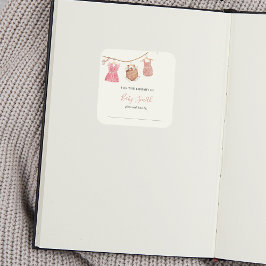 Baby Shower Bookplate Rosa Girl Fyrkantigt Klistermärke