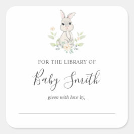 Baby Shower Bookplate Woodland Rabbit Sticker Fyrkantigt Klistermärke