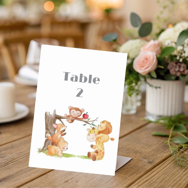 Baby Shower Bord, träddjur, babyskor Bordsnummer (Skapare uppladdad)