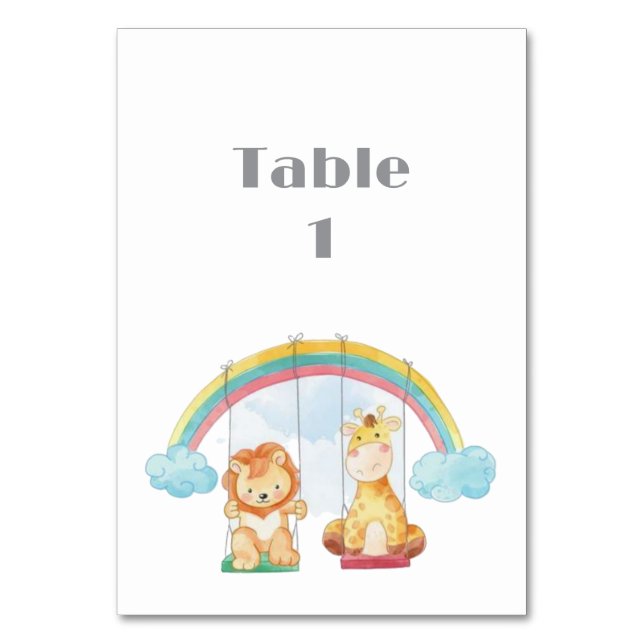 Baby Shower Bord, träddjur, babyskor Bordsnummer (Framsidan)