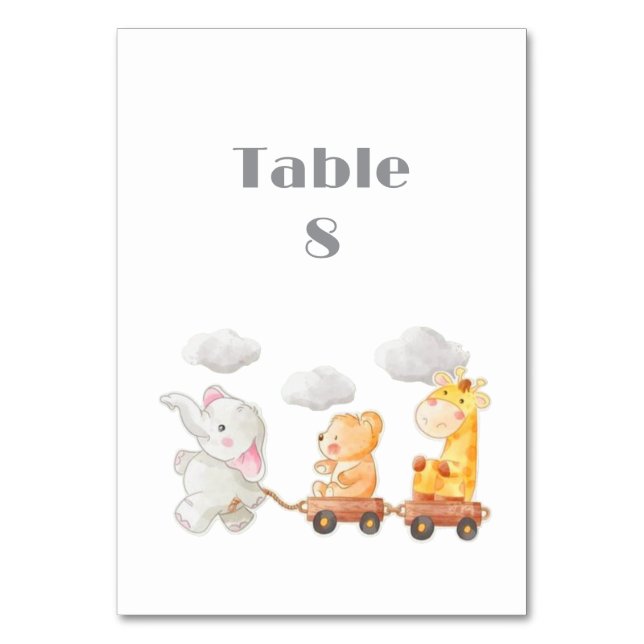 Baby Shower Bord, träddjur, babyskor Bordsnummer (Framsidan)