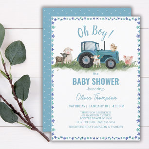 Baby Shower Boskap Tractor Boy Inbjudningar
