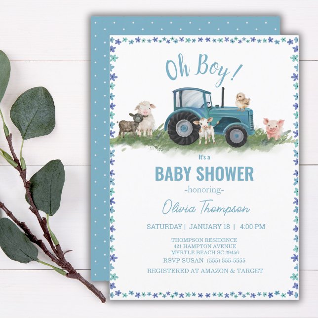 Baby Shower Boskap Tractor Boy Inbjudningar (Skapare uppladdad)