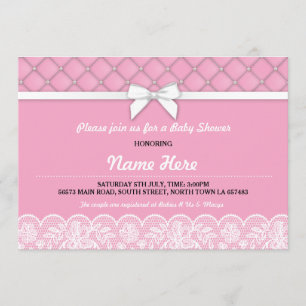 Baby Shower Bow Snöre Pearls GirI Rosa Twillingar Inbjudningar