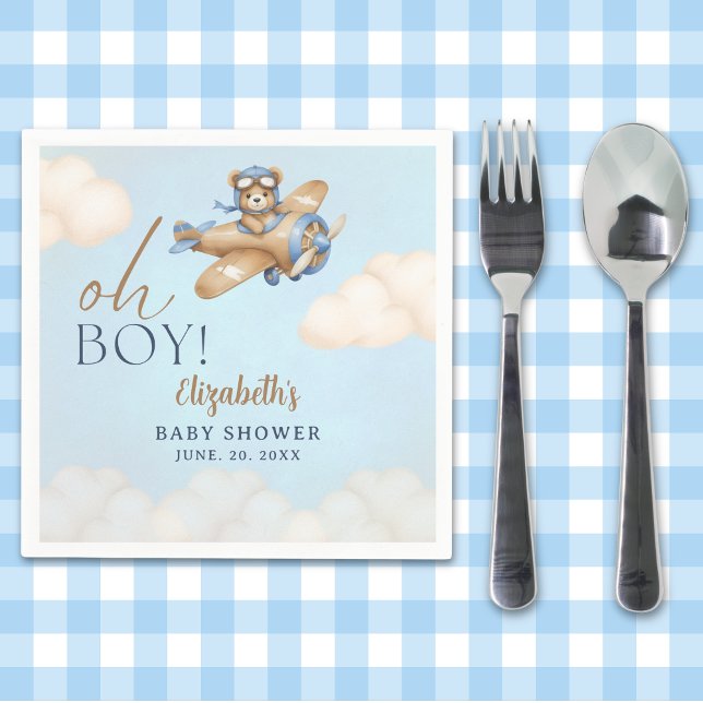 Baby Shower Boy  Adorable Bear Pilot Pappersservett (Skapare uppladdad)
