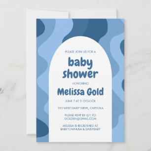 BABY SHOWER BOY Arch Groovy Blue Rand ANPASSNINGSB Inbjudningar