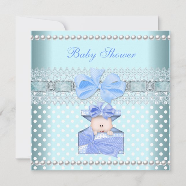 Baby Shower Boy Baby blue Gift Pearl Snöre Spot Inbjudningar (Framsida)