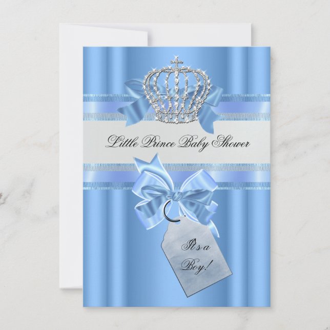 Baby Shower Boy Baby blue Little Prince Krona Inbjudningar (Framsida)