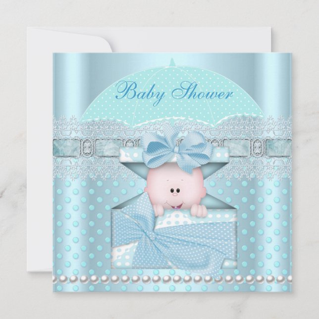 Baby Shower Boy Baby blue Teal Umbrella Spot Inbjudningar (Framsida)