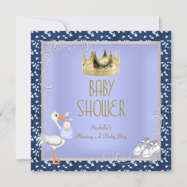 Baby Shower Boy Baby Krona Prince Blue Inbjudningar (Framsida)