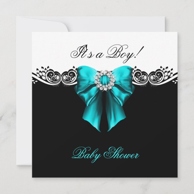 Baby Shower Boy Baby Teal Blue Black White Inbjudningar (Framsida)